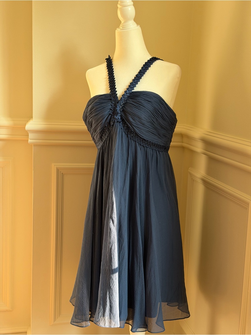 2000’s BCBGMaxAzria Navy Halter Empire Mini Dress with tags! 100% silk